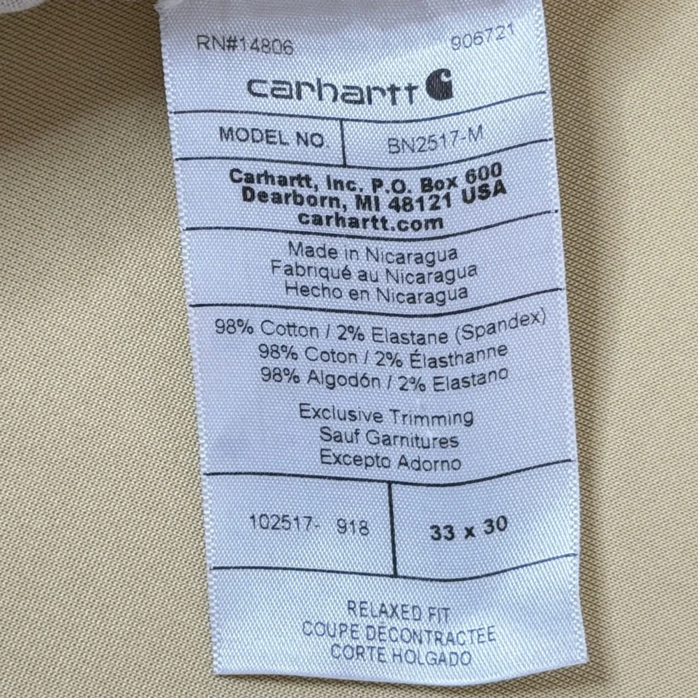 Carhartt Work Pants Mens 33x30 Brown Rugged Flex Relaxed Fit Canvas Workwear